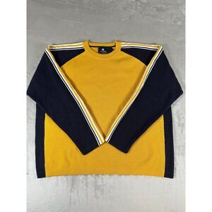 Vintage Transnine Men's Striped Knit Sweater  Yellow & Navy Skater Style Size XL
